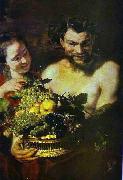 Jacob Jordaens Satyr and Girl with a Basket of Fruit oil painting